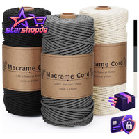 Makramee Garn Set 3Mm 300M Baumwollgarn Schwarz Grau Beige DIY Deko WandbehäNge
