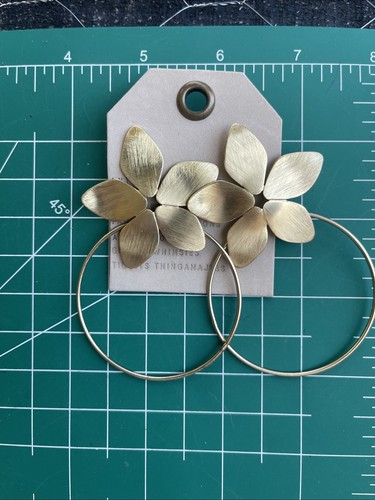Anthropologie Flower Stud With Hoop Dangle Earrings Brushed Gold Tone NWT $48 - Picture 2 of 14