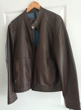 Brown Leather Bomber Jacket-Men - Large - 42.5 inch chest
