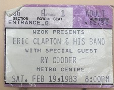 ERIC CLAPTON 1983 Tour Concert Ticket Stub w/ RY COODER Rockford Metro Centre