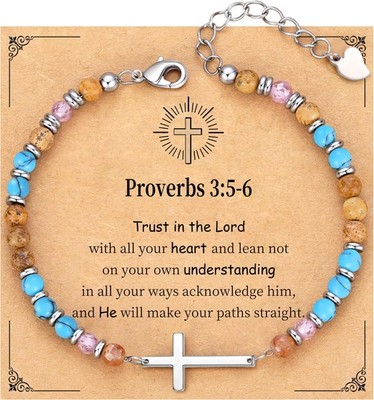 Easter Basket Stuffers for Teens, Cross Bracelet for Women Beaded Bracelets Chri