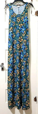 FLASH SALE!! Womens LuLaRoe MEDIUM LONG Jersey Knit Maxi Dress Green Orange Blue
