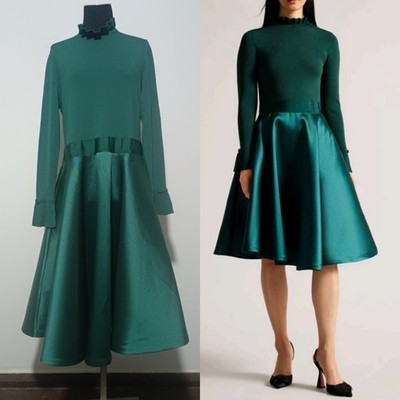 Ted Baker Zadi Ruffle Dress #5/XL in a Fit and Flare Silhouette in Emerald