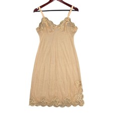 MOVIE STAR VINTAGE 60'S NYLON TRICOT LACE SLIP   SIZE 14   SHEER SHIMMER BEIGE