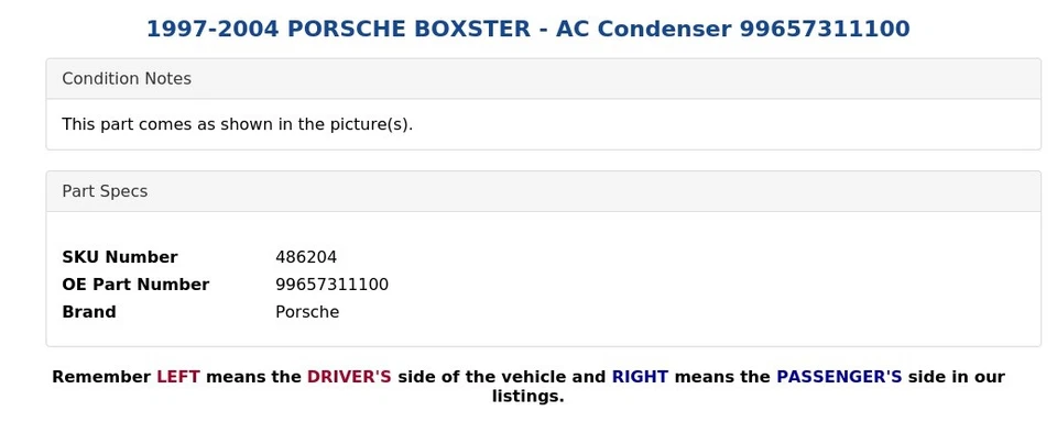 1997-2004 PPORSCHE BOXSTER - конденсатор переменного тока 99657311100 - Изображение 4 из 4