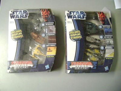 2 STAR WARS HASBRO TITANIUM SERIES, 3 PACKS DROID TRI FIGHTER, JEDI STARFIGHTER