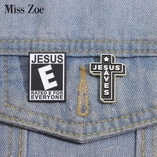 Jesus Saves Enamel Pins Custom Simple Black Fish Shape Vintage Brooches Lapel Ba