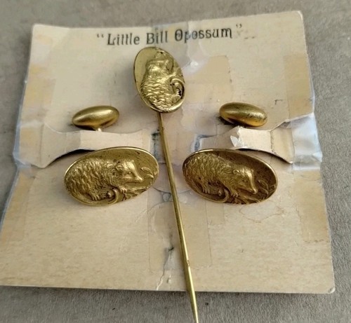 Vintage Little Bill Possum Cufflinks & Tie / Hat Pin