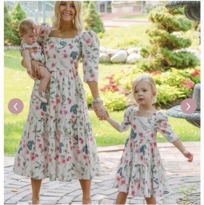 Ivy City Co Cora Floral Butterfly Smocked Midi Dress XXS Oversized Tiered