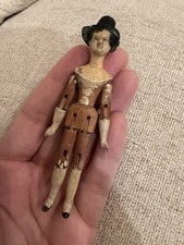 Rare Antique Grodnertal Wooden Peg Jointed Man Doll 4  c.1800 Georgian Hat