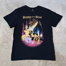 Rare Disney Beauty and the Beast T-Shirt Black L Vintage Graphic Tee Movie