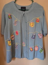 RARE 90s Eagles Eye Button Up Cardigan LARGE Teacher School Hand Knit LANTERNS