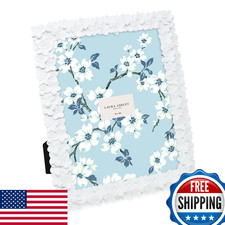 Laura Ashley 8x10 White Flower Textured Hand-Crafted Resin Picture Frame w/Easel