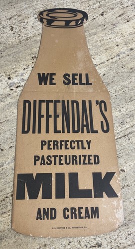1920’s-30’s DIFFENDAL’S DAIRY Cardboard MILK Bottle Sign Pittsburgh, PA. 23"