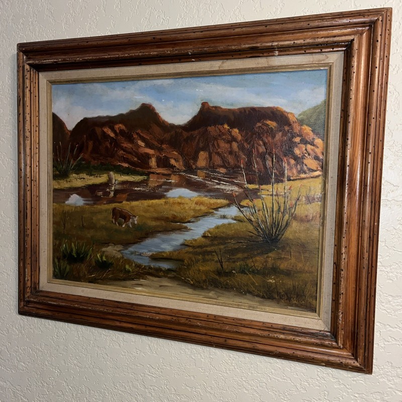 VINTAGE ARIZONA SOUTHWEST DESERT  LANDSCAPE OIL PAINTING  NELSON