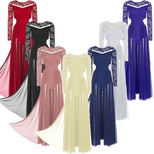 Women Dress Patchwork Desses Sides Dancewear Cut-Out Lyrical Briefs Dance Mesh