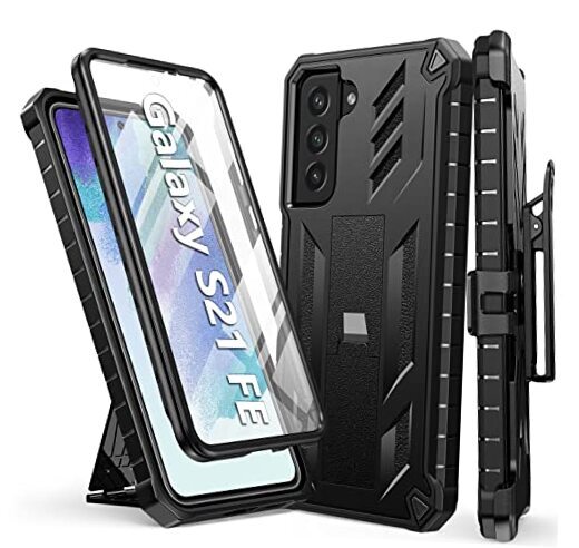 for Samsung Galaxy S21 FE Case: Rugged Durable Armor Shell with Black