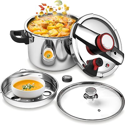 #ad 8.45QT Stainless Steel Pressure Cooker 3 Stage PSI Explosion Proof w Extra Lid $102.29