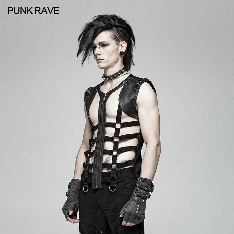 Punk Rave Personality Mens's Casual Skeleton Vest,hollow-out Rock Fashion Top - Image 4 of 4