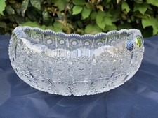 VINTAGE BOHEMIA CLEAR QUEEN LACE HAND CUT 24 CRYSTAL OVAL BOWL 8" NIB