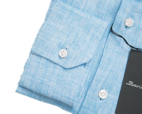 Camisa de vestir informal Sartorio by Kiton nueva con etiquetas $650 azul claro lino (39 eu) 15,5 EE. UU. - Imagen 3 de 4