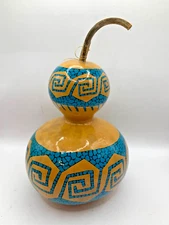 Natural Gourd Southwest Artwork Vase Bowl Native American Design Turquoise