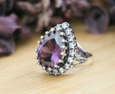 Hurrem Sultan Rings, 925 Sterling Silver, Purple Cubic Zircon Stones 