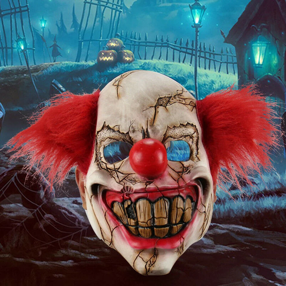 New Scary Clown Evil Creepy Adult Costume Full Face Horror Latex Mask Halloween - Image 2 of 4