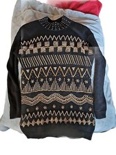 Vintage Victoria Jones Petites Pullover Sweater Black/Gold Details Size PS