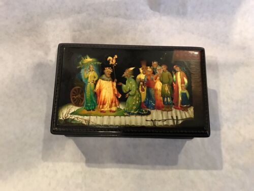 Vintage Russian lacquer box Fedoskino hand painted original receipt , signed - Picture 2 of 14