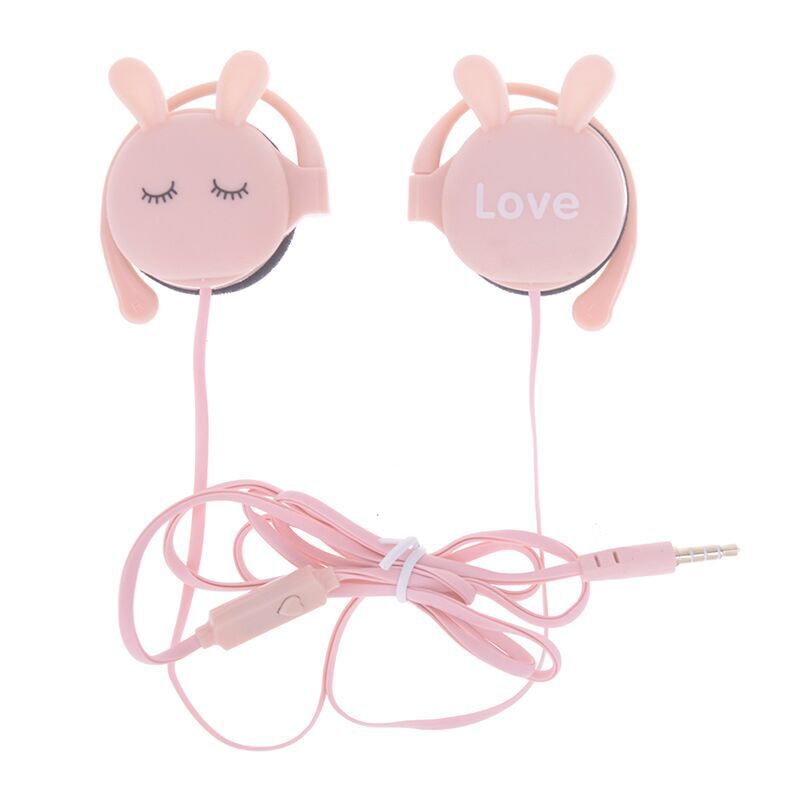 3.5mm Cute Cartoon Rabbit Ear Hook Wired Earphone Sports Running Stereo Headphon