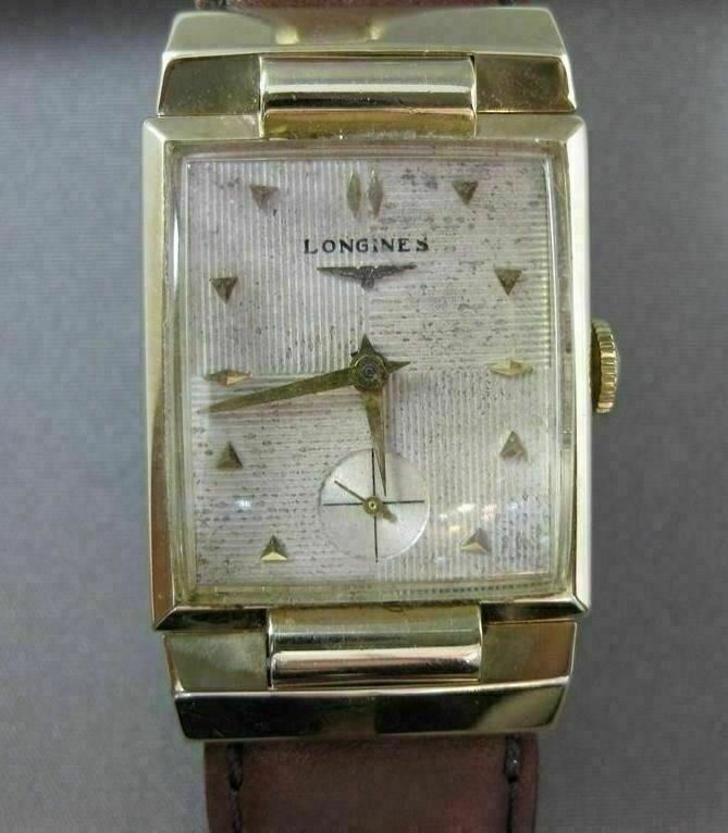 ANTIQUE 14K YELLOW GOLD RECTANGULAR LONGINES MENS WATCH 