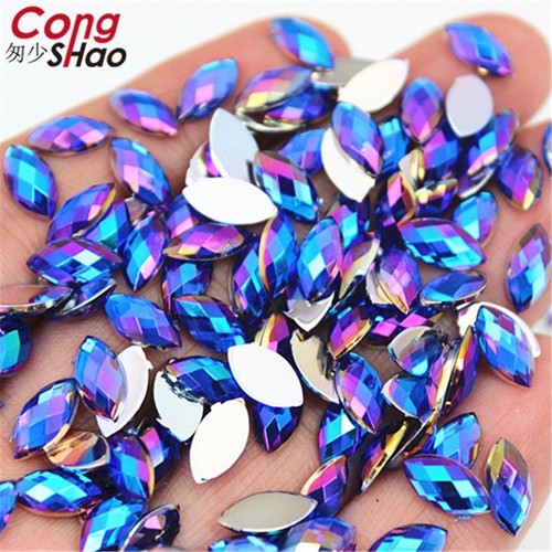 Acrylic AB Rhinestones Eye Shape Crystal Bead Flat Back 3D Nail Art Decor 5*10mm - Picture 6 of 26