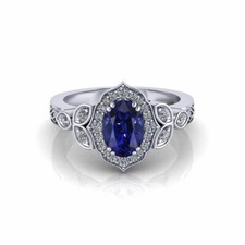 2.40 CT Blue Sapphire  White Cubic Zirconia Engagement Halo Ring In 925 Silver