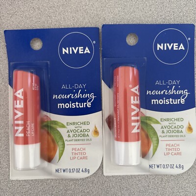 2 Nivea All Day Nourishing Moisture Tinted Lip Care Balm 0.17 oz - PEACH