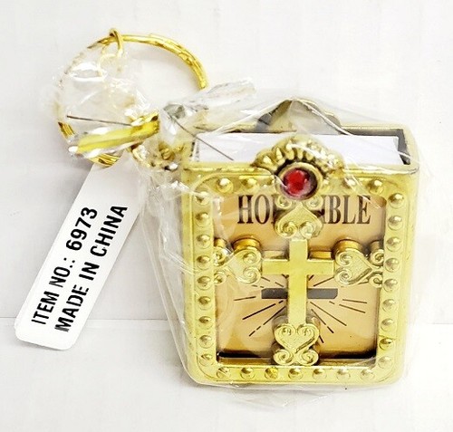 Heilige Bibel Gold Silber Schlüsselanhänger hängend Strass Kreuz Taufe Kommunion - Bild 4 von 9