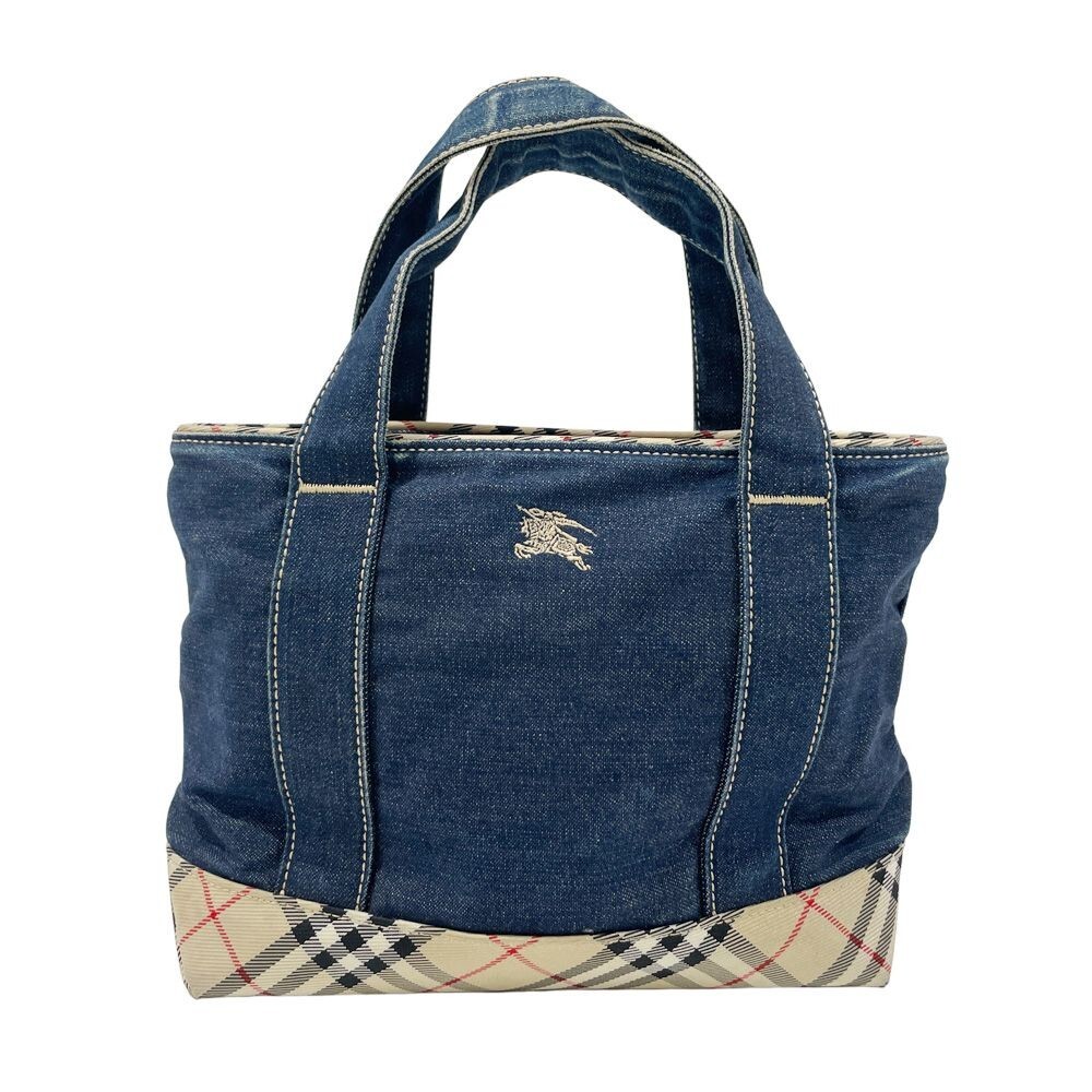 BURBERRY London Blue Label Denim Nova Check Hand Bag Navy Beige