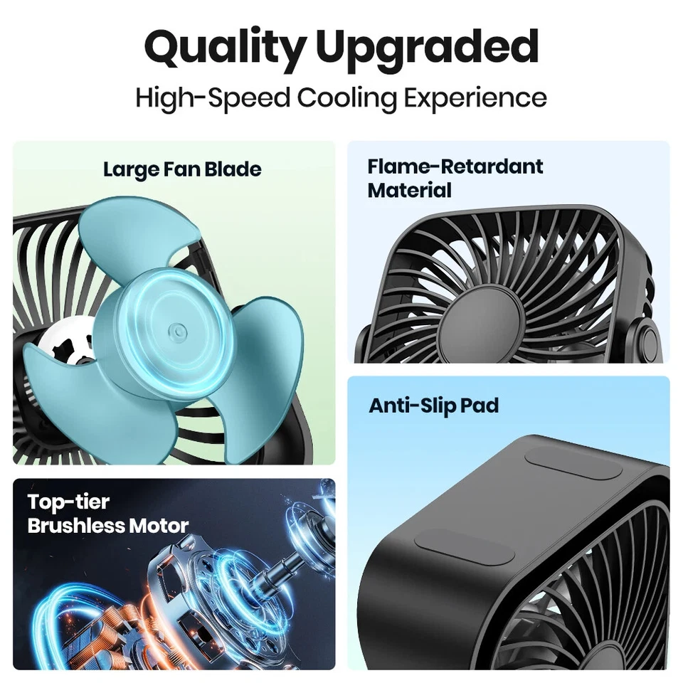 4" USB Mini Portable Desk Fan Table  3 Speeds 360 Quiet Operation Air Circulator - Image 3 of 4