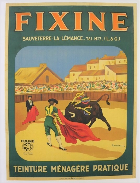 Cartel Tinte Tela Fixine Corrida Torera Sauveterre 47 Lote