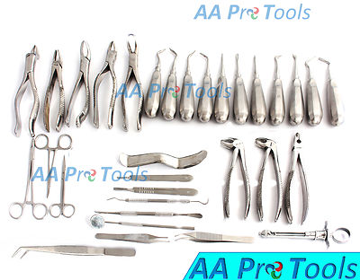 30 Pcs Oral Dental Extraction Surgery Extracting Elevators Forceps Instruments