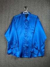 Money Collection Mens 18.5 36 37 Blue Button Up Long Sleeve Polyester