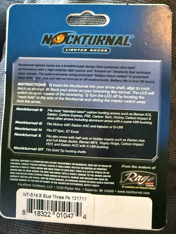 Rage Nockturnal X High Visibility LED Lighted Arrow Nocks 3pk Blue NT-514 - Image 3 of 3