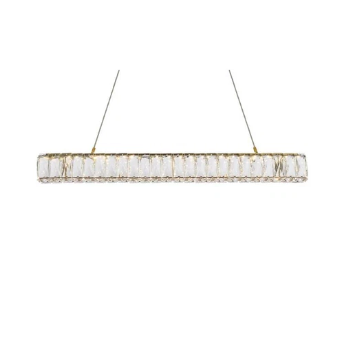 Elegant Lighting Monroe 31" Metal and Crystal LED Linear pendant in Gold - Picture 4 of 8