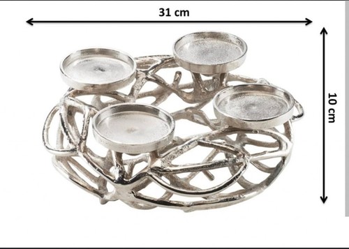 Wunderbarer Aluminium Adventskranz 4 Kerzenhalter Silber - Bild 2 von 3