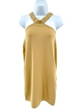 The Drop Valentina Beige Sweater Dress Side Slit Mini Womens Size S Halter NWT
