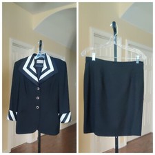 Black Tie Oleg Cassini Vtg 2pc Black/White Skirt Suit Size 10 Women's