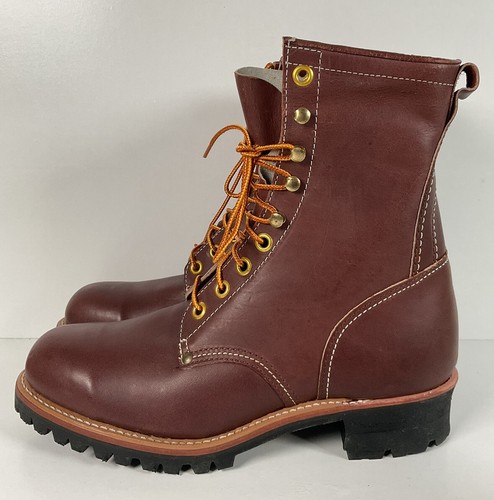 Vintage 1970s Georgia Brown Logger Boots 10.5 E Steel Toe Distressed USA Made - Picture 6 of 24