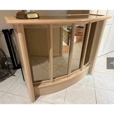 Bar Cabinet with Mirrored Front & Glass Top Vintage Curved Can Deliver