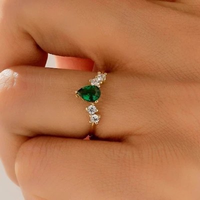 2.00Ct Pear Cut Simulated Emerald Engagement Ring 14K Yellow Gold Plated