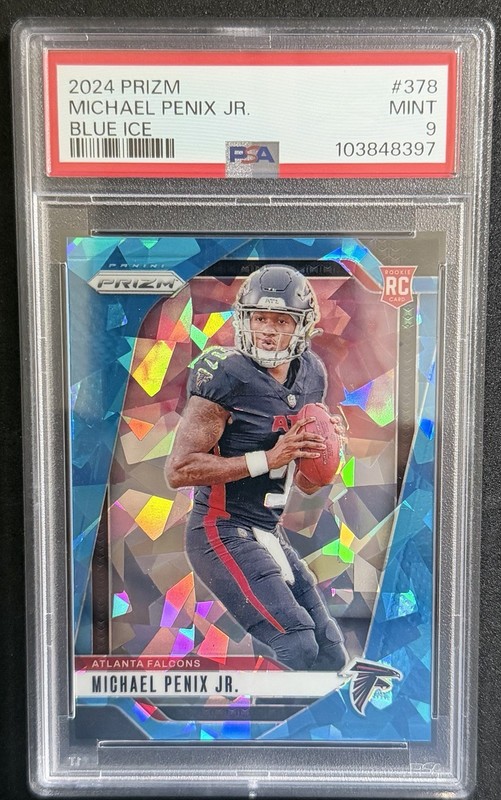 Panini Prizm 2024 Michael Penix Jr. #378 Blue Ice Prizm RC /99 Falcons PSA 9